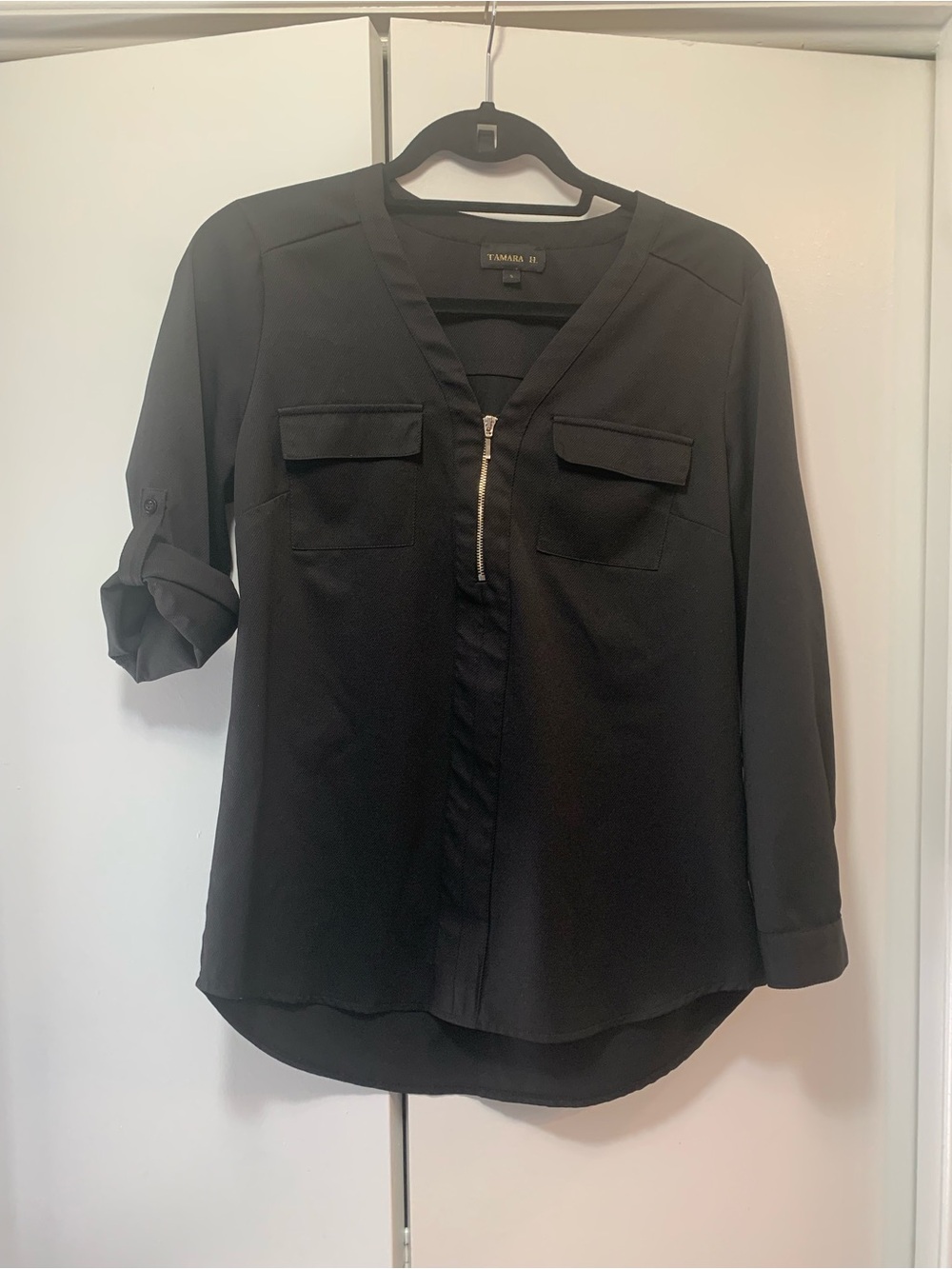 Tamara H Small Black Zip-Front Pullover Blouse